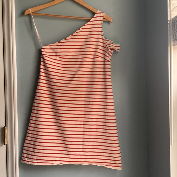 Maeve | Marketa Off Shoulder Red Striped Short Casual Dress Anthro size XS - Picture 3 of 6